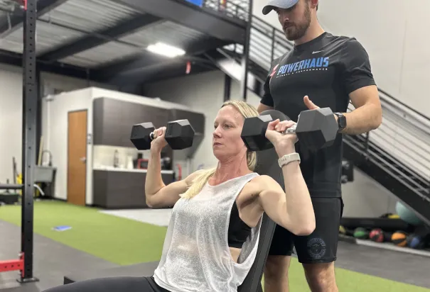 man training with woman